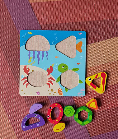 Деревянный мозаика-вкладыш 🐢🦀🐟🦑  - изображение 3