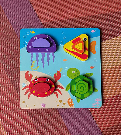 Деревянный мозаика-вкладыш 🐢🦀🐟🦑  - изображение 1