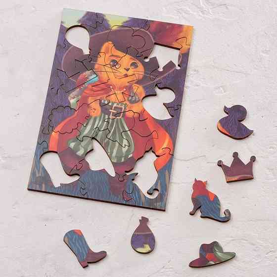 Фигурный деревянный пазл "Кот в сапогах" 