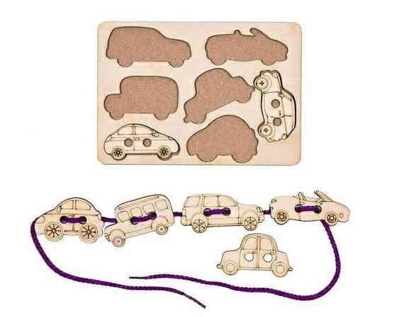 Шнуровка из дерева "Автомобили", новая 