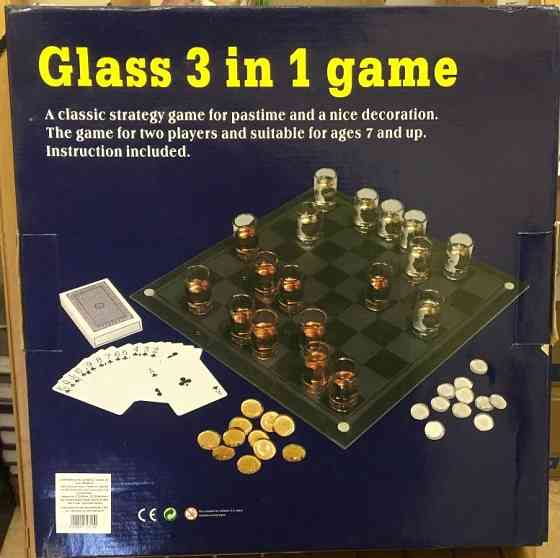 Glass 3 in 1 Game — Chess, Checkers, Poker 