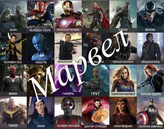 Карточки Марвел для игры Угадай кто 